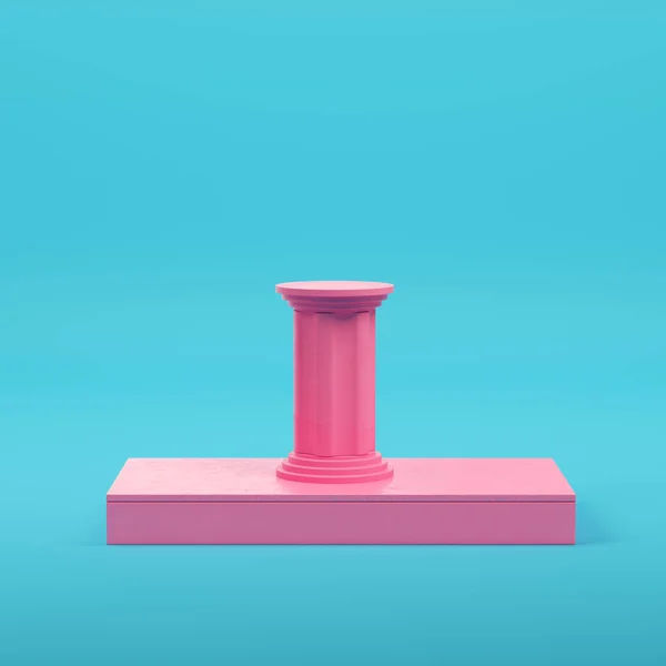 Roze Rechthoek Podium Met Kolom Heldere Blauwe Achtergrond Pastelkleuren Minimalisme — Stockfoto