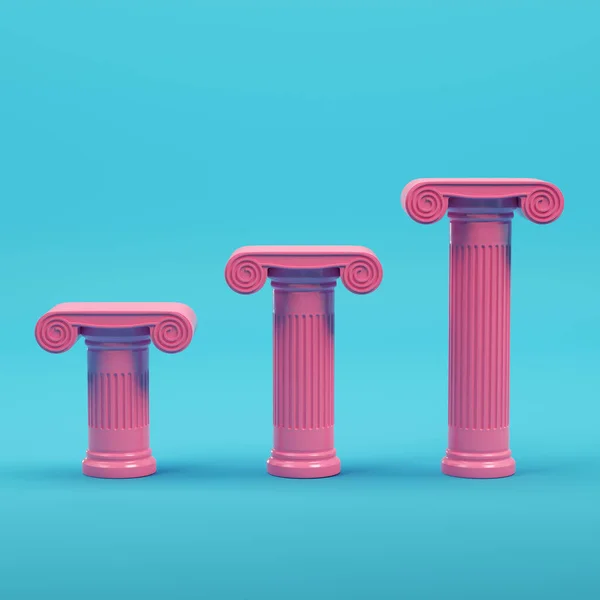 Roze Drie Oude Zuilen Helderblauwe Achtergrond Pastelkleuren Minimalisme Concept Renderen — Stockfoto