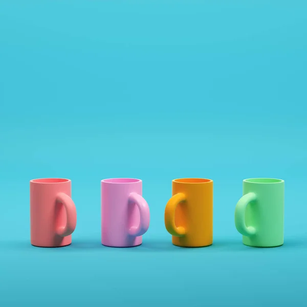 Colorful Coffee Mugs Bright Blue Background Pastel Colors Minimalism Concept — ストック写真