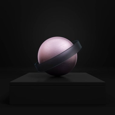 Pembe küreli siyah kaide ve koyu arkaplanda kemer. Minimalizm kavramı. 3d hazırlayıcı.