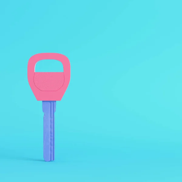 Pink Key Bright Blue Background Pastel Colors Minimalism Concept Render — Stock Photo, Image