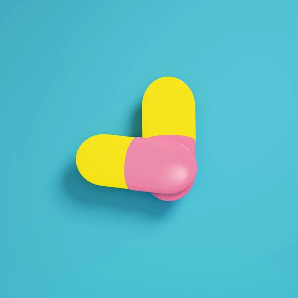 Yellow Capsule Pills Bright Blue Background Pastel Colors Minimalism Concept — Stock Photo, Image