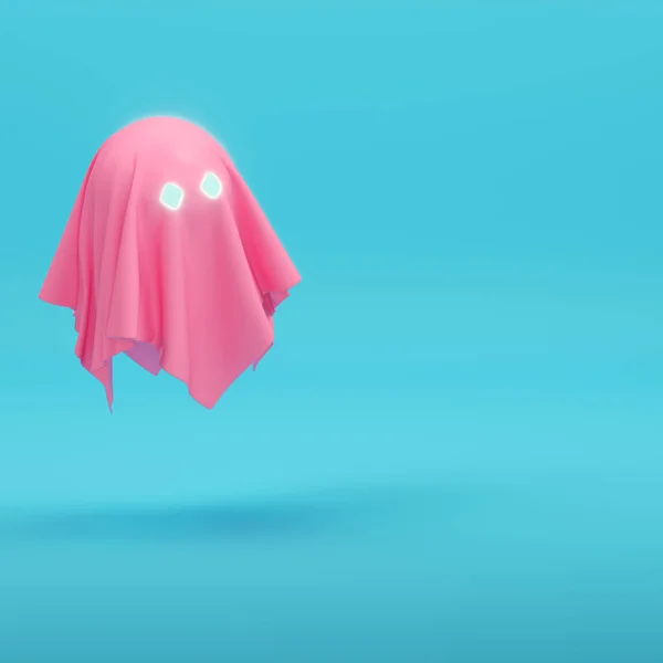 Pink Cute Ghost Character Bright Blue Background Pastel Colors Minimalism Royalty Free Stock Photos