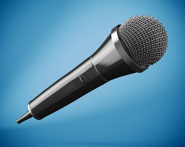 Black microphone on blue background — Stock Photo, Image