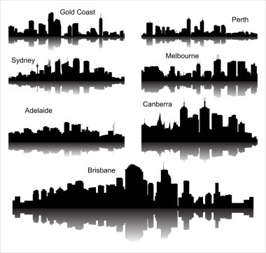 Avustralya şehirleri ayrıntılı vector silhouettes topluluğu