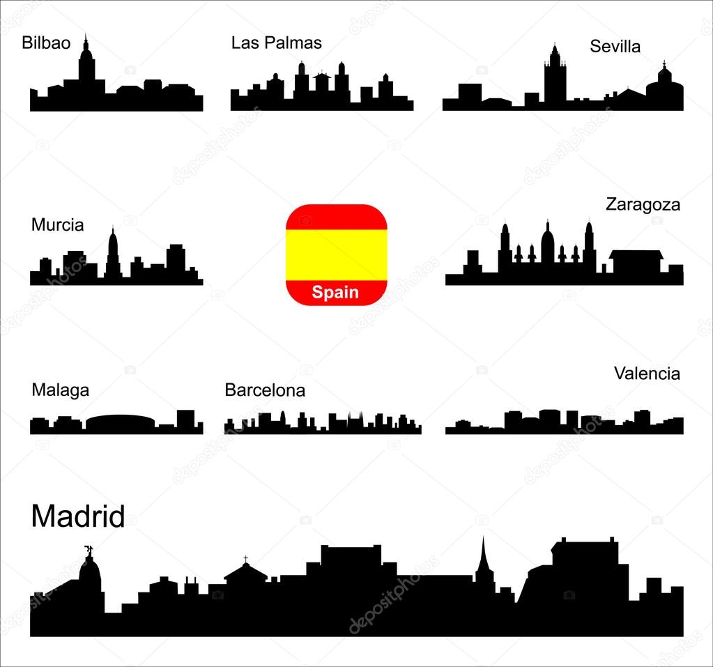 Spain. Silhouettes of cities. Set for you design