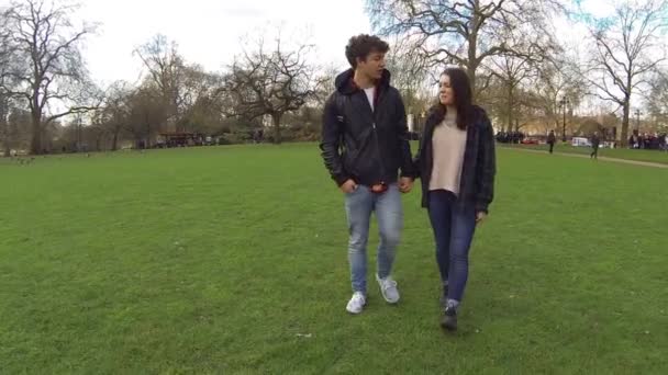 Paar wandelen's park in Londen — Stockvideo