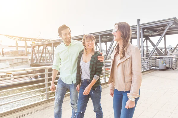 Grupo multiracial caminando y divirtiéndose en Hamburgo — Foto de Stock