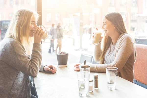 Duas belas mulheres jovens em um café — Fotografia de Stock