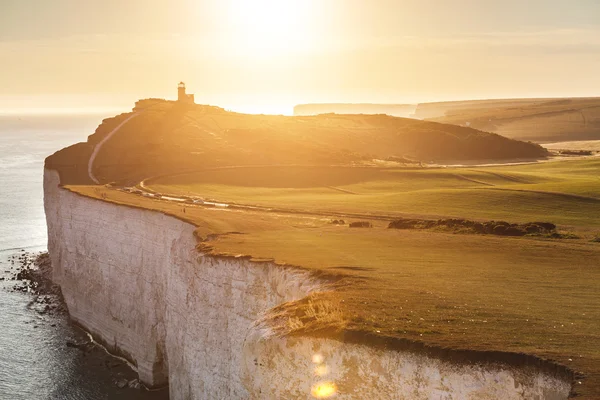 Panoramic view of Seven Sisters cliffs at sunset — Stock Photo, Image
