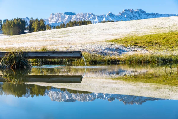 Schöne Ruhige Kulisse Den Dolomiten Italien Einem Kalten Wintermorgen Landschaftliche — Stockfoto