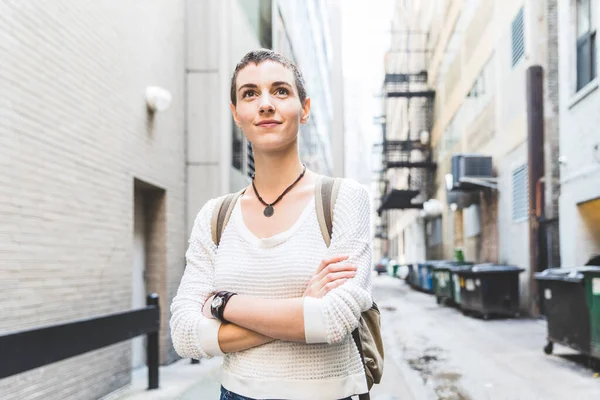 Confident Young Woman Portrait City Beautiful Successful Woman Wearing Short — Stock Photo, Image