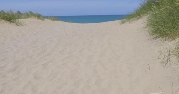 Scena nad morzem z wydmami i falami w Kornwalii — Wideo stockowe