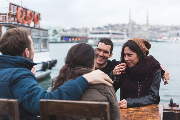 Group of Turkish Friends Drinking Cay, Traditional Tea — Stock Photo, Image