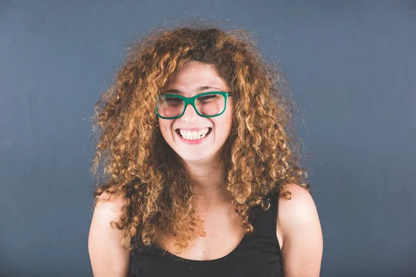 Smiling Curly Young Woman Portrait — Stock Photo, Image