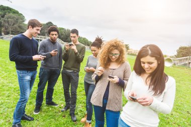 Multiethnic Group of Friends, Smart Phone Addicted