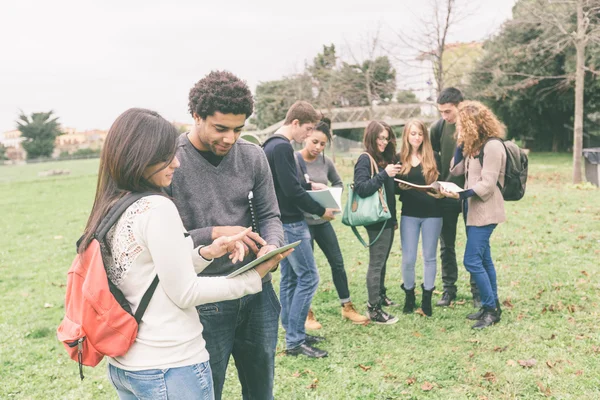 Wieloetniczny studentów w parku — Zdjęcie stockowe