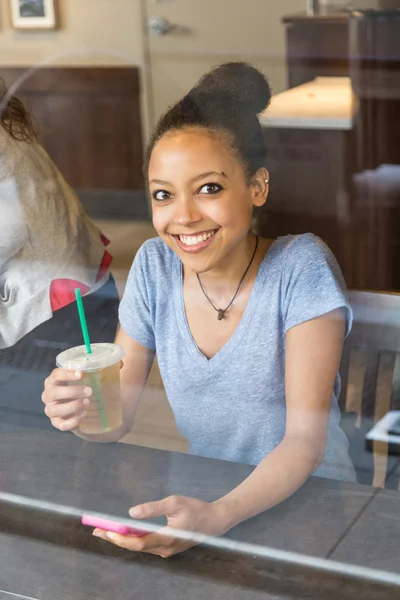 Girl Drinking Coffee in Restaurant — Stock Photo, Image