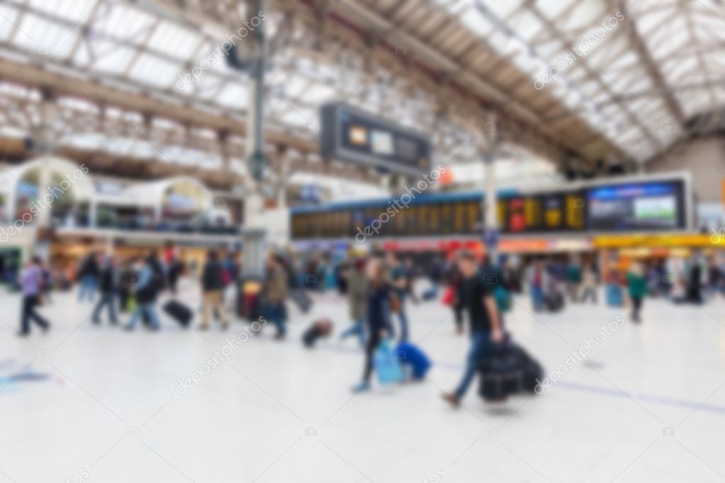 Crowded station during rush hour in London, blurred background