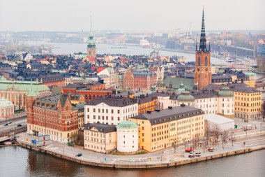 Stockholm eski şehrin havadan görünümü