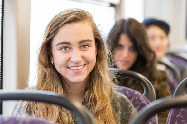 Portrait of a blonde woman on a bus — Stock Photo, Image