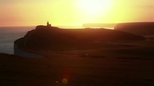 Panoramic view of Seven Sisters cliffs at sunset — Stock Video