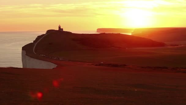 Panoramic view of Seven Sisters cliffs at sunset — Stock Video