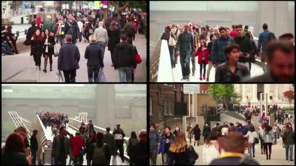 Zusammenstellung von Videos, die Menschenmengen beim Gehen in London zeigen — Stockvideo