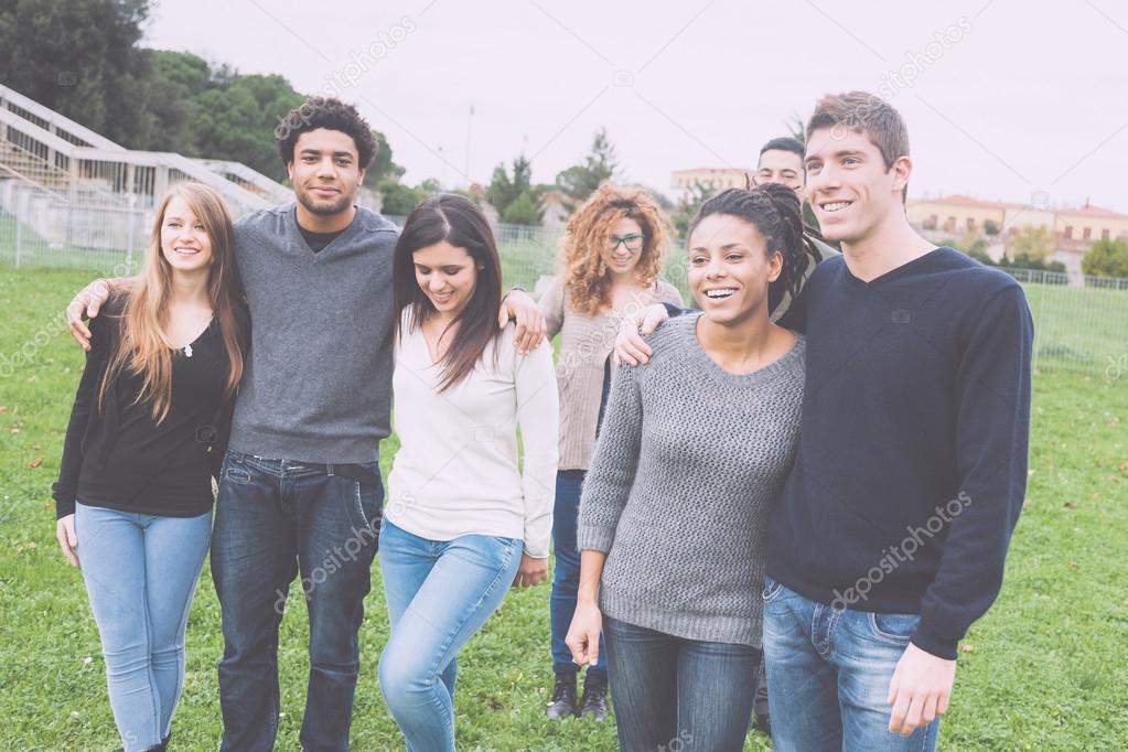 Multiethnic group of friends at park