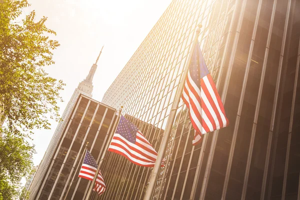 United States flags waving  in New York — Stock Photo, Image