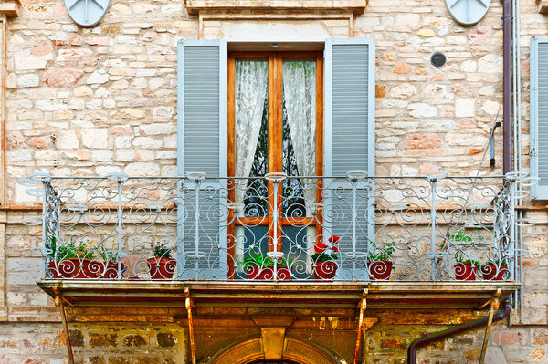 Italian Balcony, Decorated With Fresh Flowers