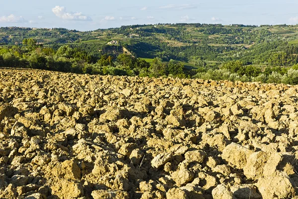 Geploegd heuvels van Toscane — Stockfoto