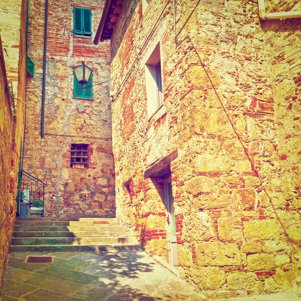 Historical Center with Old Buildings in Italian Medieval City, Instagram Effect