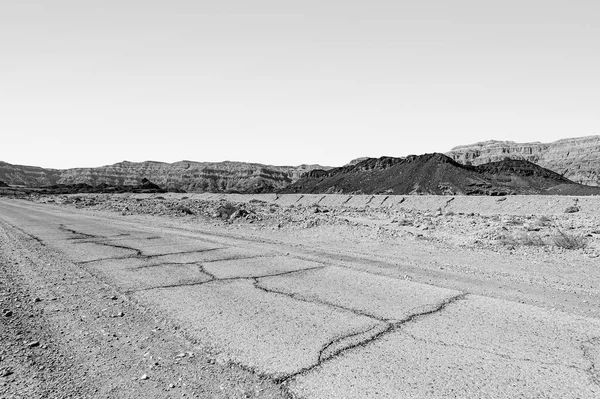 Asphalt Road Sandy Hills Negev Desert Israel Black White — Stock Photo, Image