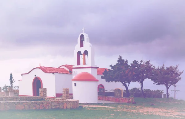 Пустынная Православная Церковь Греческом Острове Родос Поблекшем Цветовом Эффекте — стоковое фото