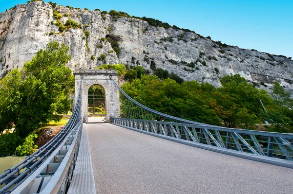 Deserted Narrow Cable Stayed Bridge Rhone France Symbol Cessation Tourism — Stock Photo, Image