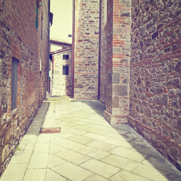 Narrow Alley with Old Buildings in Italian City, Instagram Effect