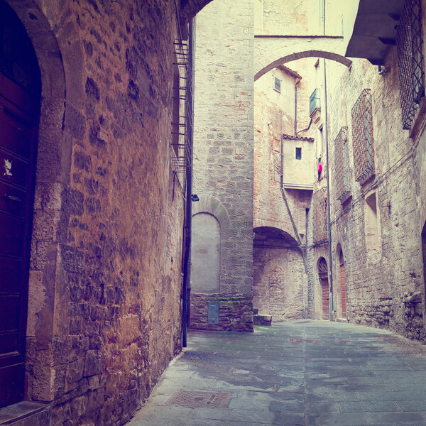 Narrow Alley with Old Buildings in the Italian City, Instagram Effect