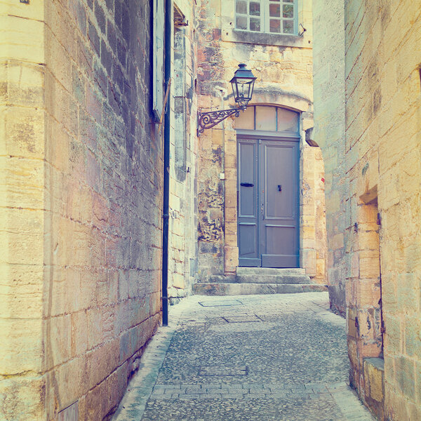 Deserted Street in the French Medieval City, Instagram Effect