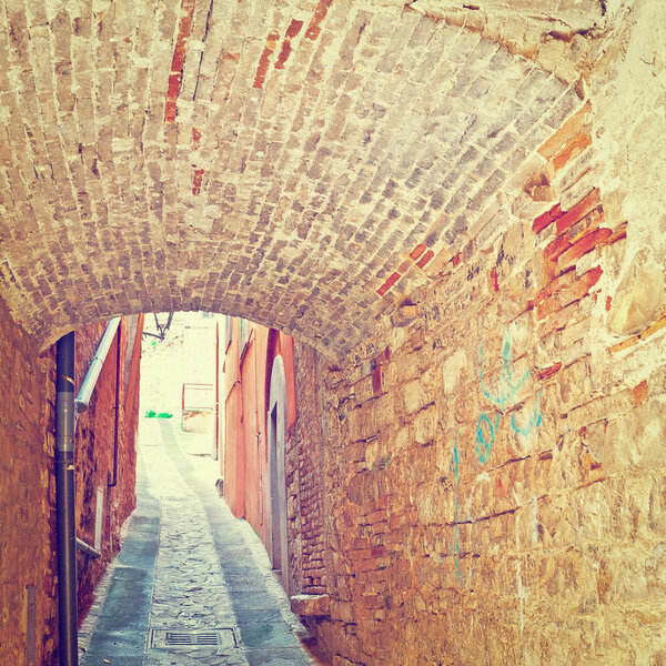 Vault over a Narrow Street in the Italian City of Todi, Instagram Effect