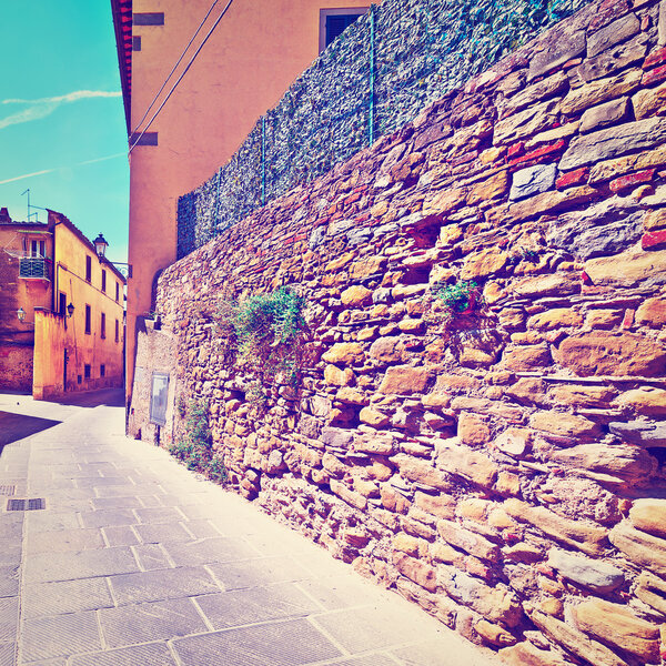 Narrow Alley with Old Buildings in Italian City, Instagram Effect