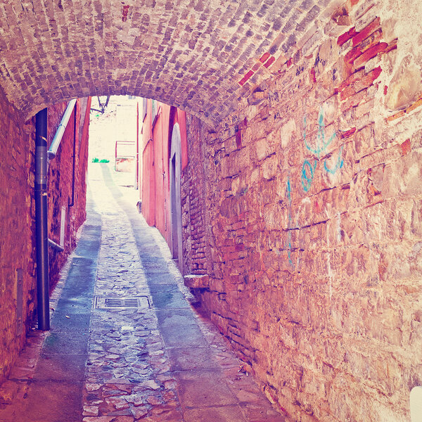Vault over a Narrow Street in the Italian City of Todi, Instagram Effect