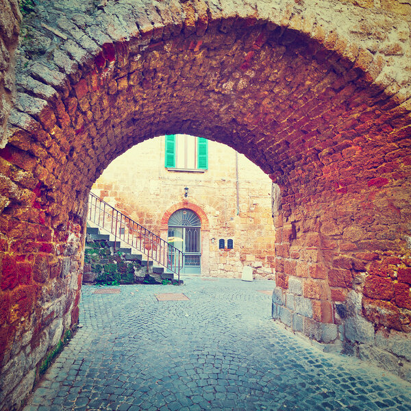 Old Arch in Italian Medieval City, Instagram Effect