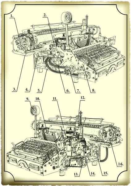 Old drawing of the Typewriter.