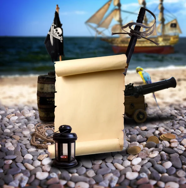 Pirate landscape on the beach — Stock Photo, Image