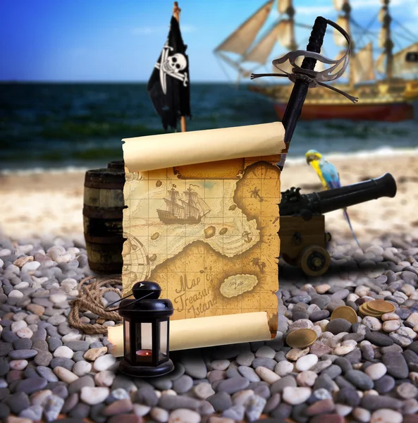 Paesaggio del pirata sulla spiaggia — Foto Stock