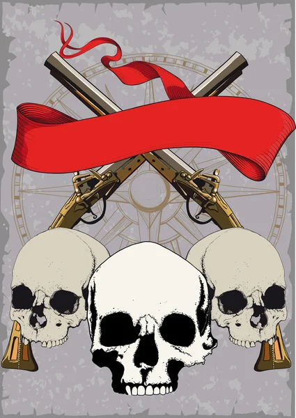 Cartel pirata con cráneos — Vector de stock