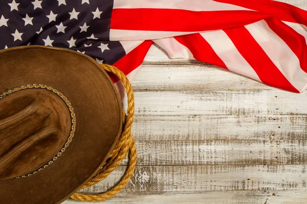 Estrelas Listradas Estados Unidos Bandeira Cowboy Clássico Aba Larga Chapéu — Fotografia de Stock