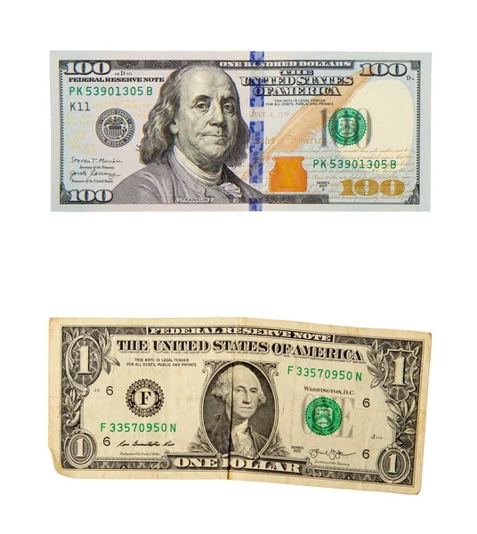 Nova Nota Grande Cem Dólares Antiga Nota Dólar Amassada Isolada — Fotografia de Stock
