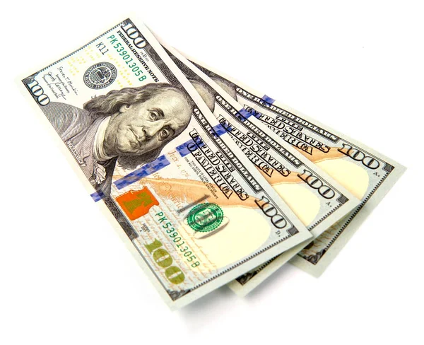 Várias Centenas Notas Dólar Dobrado Pelo Ventilador Isolado Fundo Branco — Fotografia de Stock